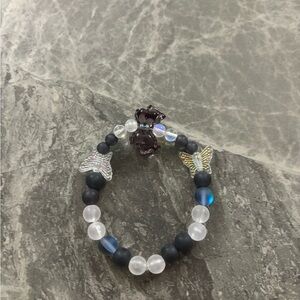 Butterfly Beaded Bracelet with Black and White Beads